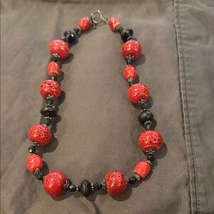 Elegant Red and Black Beaded Necklace